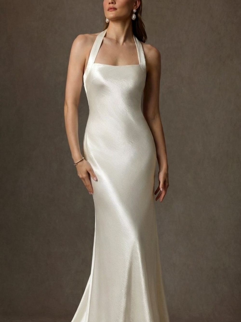 Azazie Marielle Ivory Halter Satin Wedding Gown Size 16nwt